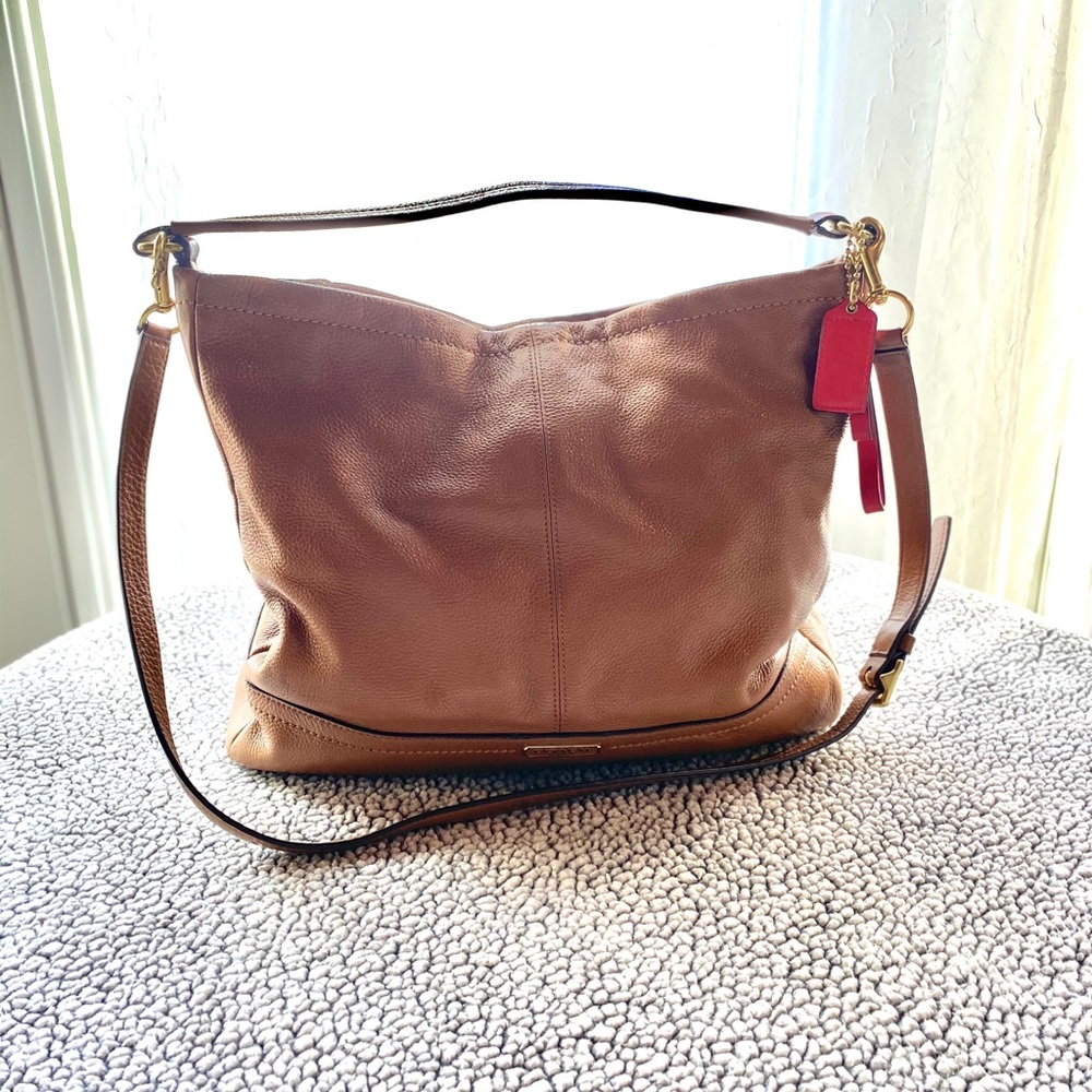 Coach Pebble Grain Tan Leather Shoulder Bag